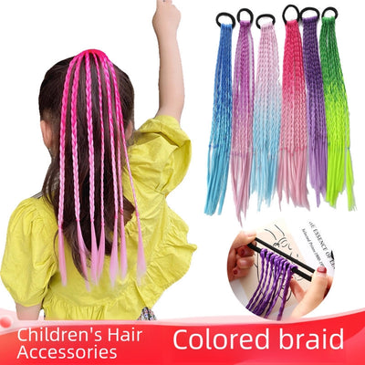 Children's colorful braid ponytail dirty braid accessories hair ring wig headdress children's wig ponytail twist braid