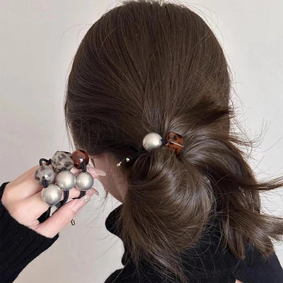 Early Autumn New Design Sense Pearl Headband Headdress Highly Elastic Rubber Band Advanced Ponytail Hair Ring Hairware