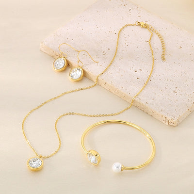 Jewelry Simple Style Commute Round 304 Stainless Steel 18K Gold Plated Jewelry Set