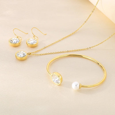 Jewelry Simple Style Commute Round 304 Stainless Steel 18K Gold Plated Jewelry Set