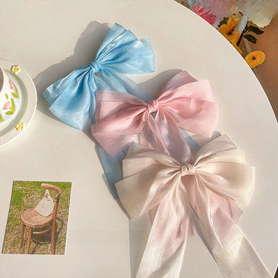 Cream Sweet Mesh Bow Hairpin Super Fairy Top Clip Back Head Hairpin Hair Accessories  Spring Clip