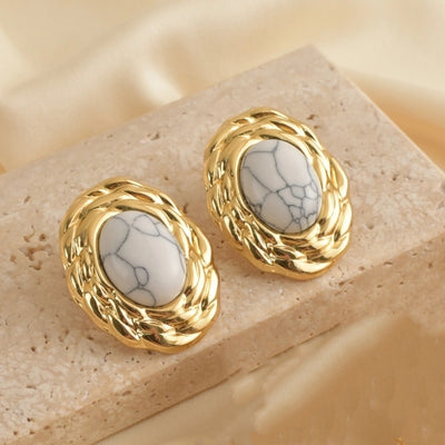 1 Pair Vintage Style Classic Style Oval 304 Stainless Steel 18K Gold Plated Ear Studs