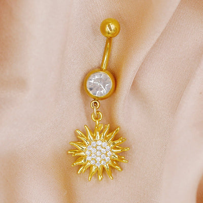 1 Piece Belly Rings Cute Sweet Star Moon Flower 316 Stainless Steel  Alloy Copper Inlay Rhinestones Pearl Gold Plated