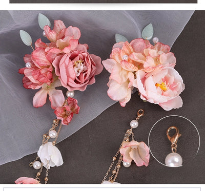 Flower headdress Hanfu hairpin silk flower hair accessories tassel side clip female ancient style headdress Flower hairpin flower clip accessories