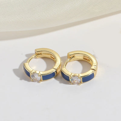 1 Pair Elegant Simple Style Commute Geometric Enamel Copper Zircon 14K Gold Plated Earrings