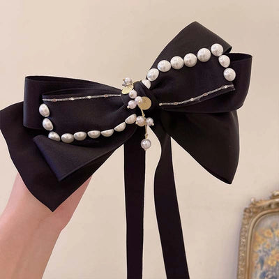 Black Diamond Pearl bow hairpin trendy houndstooth spring clip back head headwear fashionable temperament hair accessories