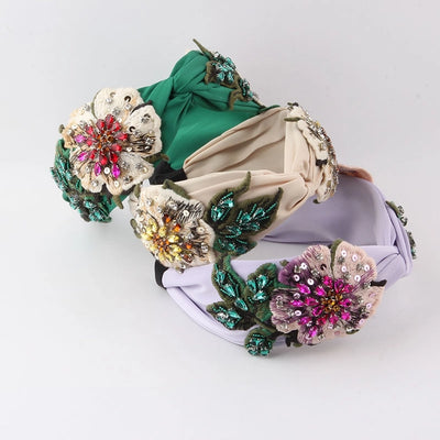 casual vacation flower cloth inlay rhinestones hair band