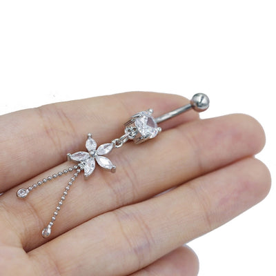 1 Piece Belly Rings Cute Sweet Star Heart Shape 316 Stainless Steel  Alloy Copper Inlay Rhinestones Zircon Gold Plated