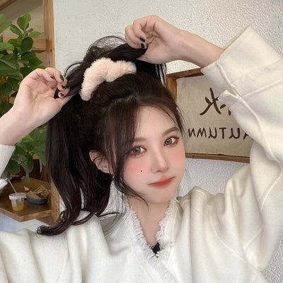 Milk Curry color Plush Hair ring  rubber band women's hair rope Korea high ponytail Net red autumn and winter New head rope