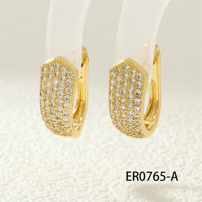 1 Pair IG Style Commute U Shape Triangle Lock Inlay Copper Zircon 18K Gold Plated Earrings