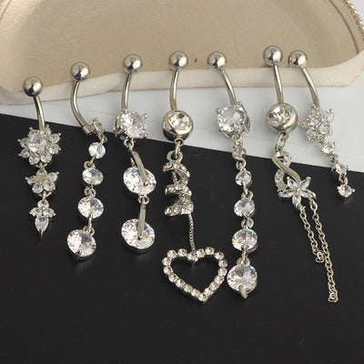 1 Piece 1 Set Belly Rings Simple Style Shiny Heart Shape 304 Stainless Steel Belly Rings