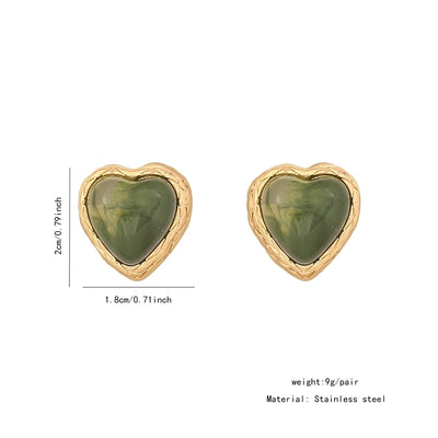 1 Pair Simple Style Commute Heart Shape Inlay 304 Stainless Steel Gem 18K Gold Plated Ear Studs