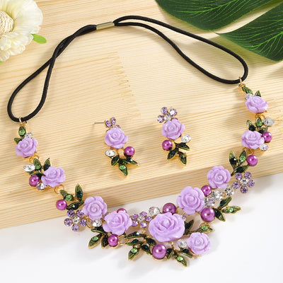 Women's Vacation Beach Sweet Flower Alloy Inlay Rhinestones Pearl Hair Band Earrings