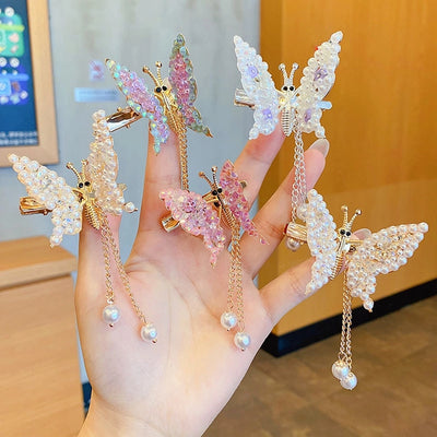 cute fashion sweet butterfly alloy metal artificial pearls hair clip