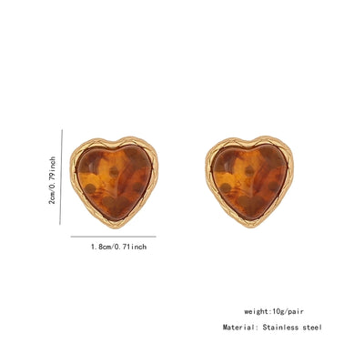 1 Pair Simple Style Commute Heart Shape Inlay 304 Stainless Steel Gem 18K Gold Plated Ear Studs