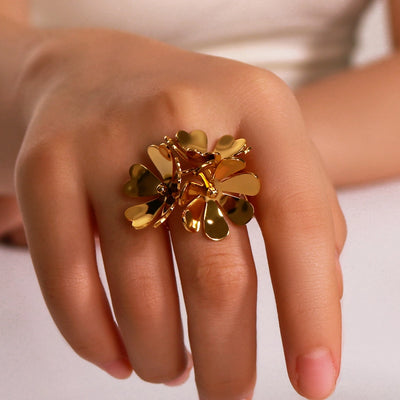 Jewelry Simple Style Classic Style Flower 304 Stainless Steel 18K Gold Plated Open Rings