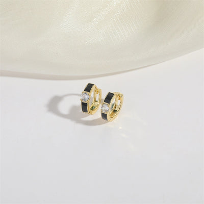 1 Pair Elegant Simple Style Commute Geometric Enamel Copper Zircon 14K Gold Plated Earrings