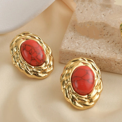 1 Pair Vintage Style Classic Style Oval 304 Stainless Steel 18K Gold Plated Ear Studs