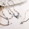 Alloy Copper White Gold Plated Four Eight-Pointed Stars Glass Pearl Zircon Necklace