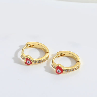 1 Pair Elegant Simple Style Commute Devil's Eye Heart Shape Enamel Copper Zircon 14K Gold Plated Earrings