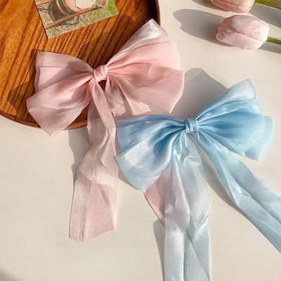 Cream Sweet Mesh Bow Hairpin Super Fairy Top Clip Back Head Hairpin Hair Accessories  Spring Clip