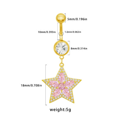 1 Piece Belly Rings Cute Sweet Star Heart Shape 316 Stainless Steel  Alloy Copper Inlay Rhinestones Zircon Gold Plated