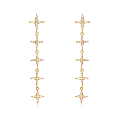 1 Pair Exaggerated Luxurious French Style Star Copper Zircon 24K Gold Plated Drop Earrings Ear Cuffs