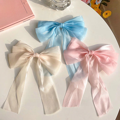 Cream Sweet Mesh Bow Hairpin Super Fairy Top Clip Back Head Hairpin Hair Accessories  Spring Clip