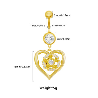 1 Piece Belly Rings Cute Sweet Star Heart Shape 316 Stainless Steel  Alloy Copper Inlay Rhinestones Zircon Gold Plated