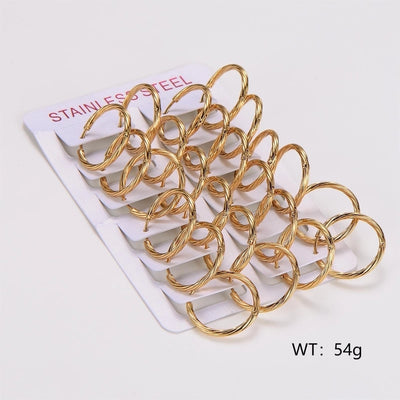 1 Pack of 12 Pairs Casual Simple Style Classic Style Stripe Spiral Stripe 304 Stainless Steel Hoop Earrings Earrings