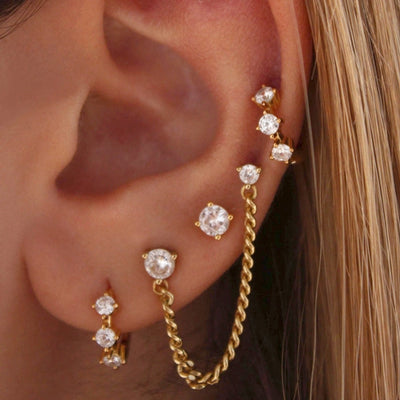 1 Pair IG Style Elegant Geometric Copper Zircon 24K Gold Plated Drop Earrings Ear Studs