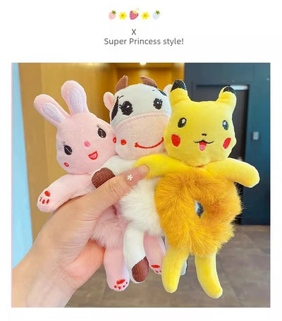 Cute Cartoon Plush Bear Hair Ring No Hurt Hair Headwear Children's Hair Rope Korean Ball Head Rubber Band Bag