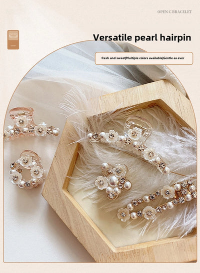 Factory source supply goods grab clip White Crystal Pearl hair clip side clip  antique Hanfu headdress women's grab clip