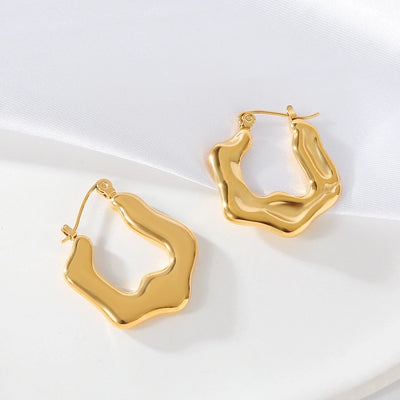 1 Pair Elegant Solid Color 316 Stainless Steel  18K Gold Plated Hoop Earrings