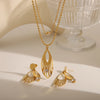 Jewelry Retro French Style Romantic Leaf Wings 304 Stainless Steel Zircon 18K Gold Plated Hollow Out Inlay Earrings Necklace