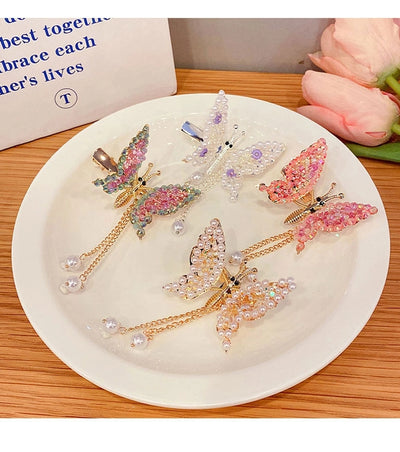 cute fashion sweet butterfly alloy metal artificial pearls hair clip