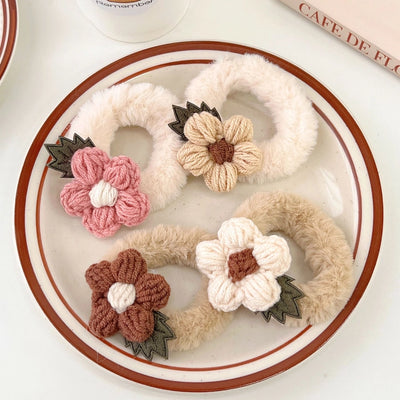 sweet flower plush patchwork hair tie 1 piece