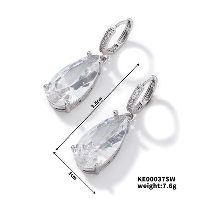 1 Pair Elegant Streetwear Geometric Inlay Copper Zircon Rhodium Plated Drop Earrings