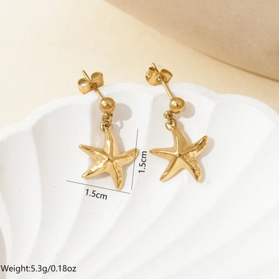 1 Pair Vacation Starfish Shell Polishing 304 Stainless Steel 14K Gold Plated Drop Earrings Ear Studs