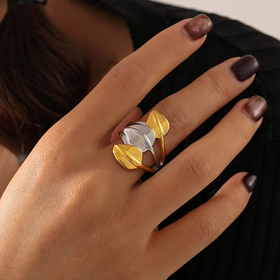 Jewelry Sweet Pastoral Artistic Leaves Titanium Steel 18K Gold Plated Rings