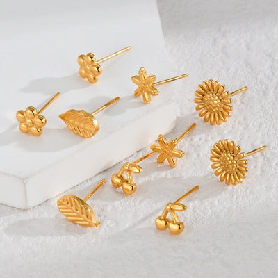 1 Piece IG Style Elegant Streetwear Flower 304 Stainless Steel 18K Gold Plated Ear Studs