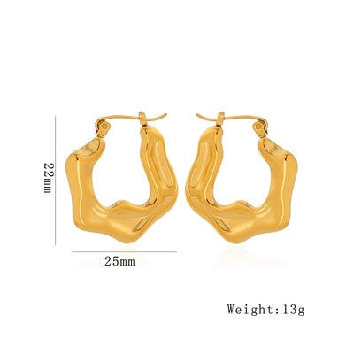 1 Pair Elegant Solid Color 316 Stainless Steel  18K Gold Plated Hoop Earrings