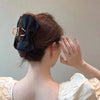 Textured satin bow headdress Internet celebrity hairpin female back head updo hair clip large high-grade shark clip