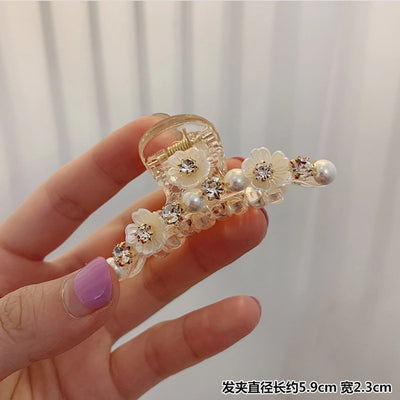 Factory source supply goods grab clip White Crystal Pearl hair clip side clip  antique Hanfu headdress women's grab clip