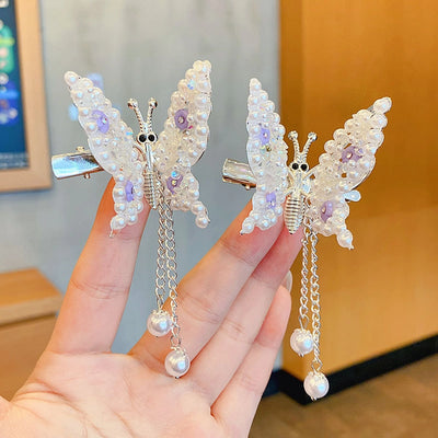 cute fashion sweet butterfly alloy metal artificial pearls hair clip