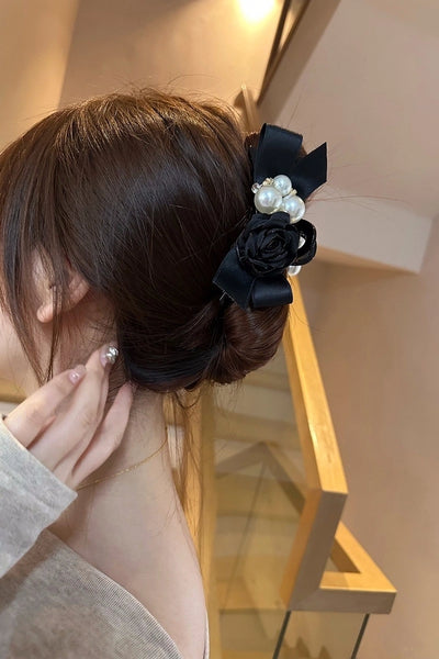 South Korea Dongdaemun elegant Chanel style flower clip female hairpin high-end headdress back head updo large hair grip