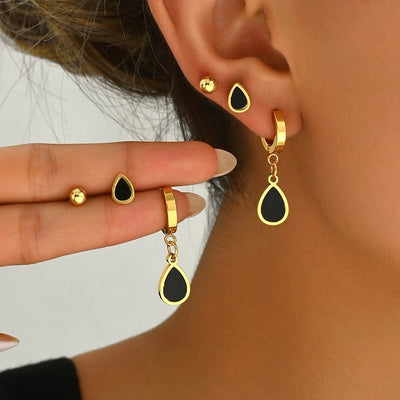 1 Set Simple Style Classic Style Water Droplets Inlay 201 Stainless Steel Shell Drop Earrings Earrings