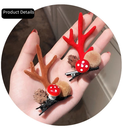 Christmas hairpin new plush Christmas flocking Elk Horn hairpin hair accessories children's holiday dress headdress