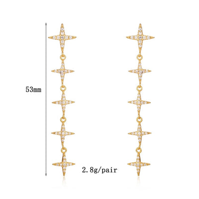 1 Pair Exaggerated Luxurious French Style Star Copper Zircon 24K Gold Plated Drop Earrings Ear Cuffs