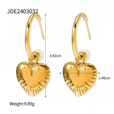 1 Pair Retro Sweet Simple Style Heart Shape 304 Stainless Steel 18K Gold Plated Drop Earrings